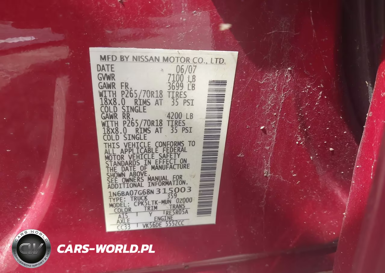 2008 Nissan Titan Se VIN:1N6BA07G68N315003 - 9