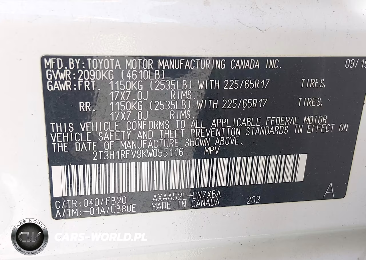 2019 Toyota Rav4 Le VIN:2T3H1RFV9KW055116 - 9