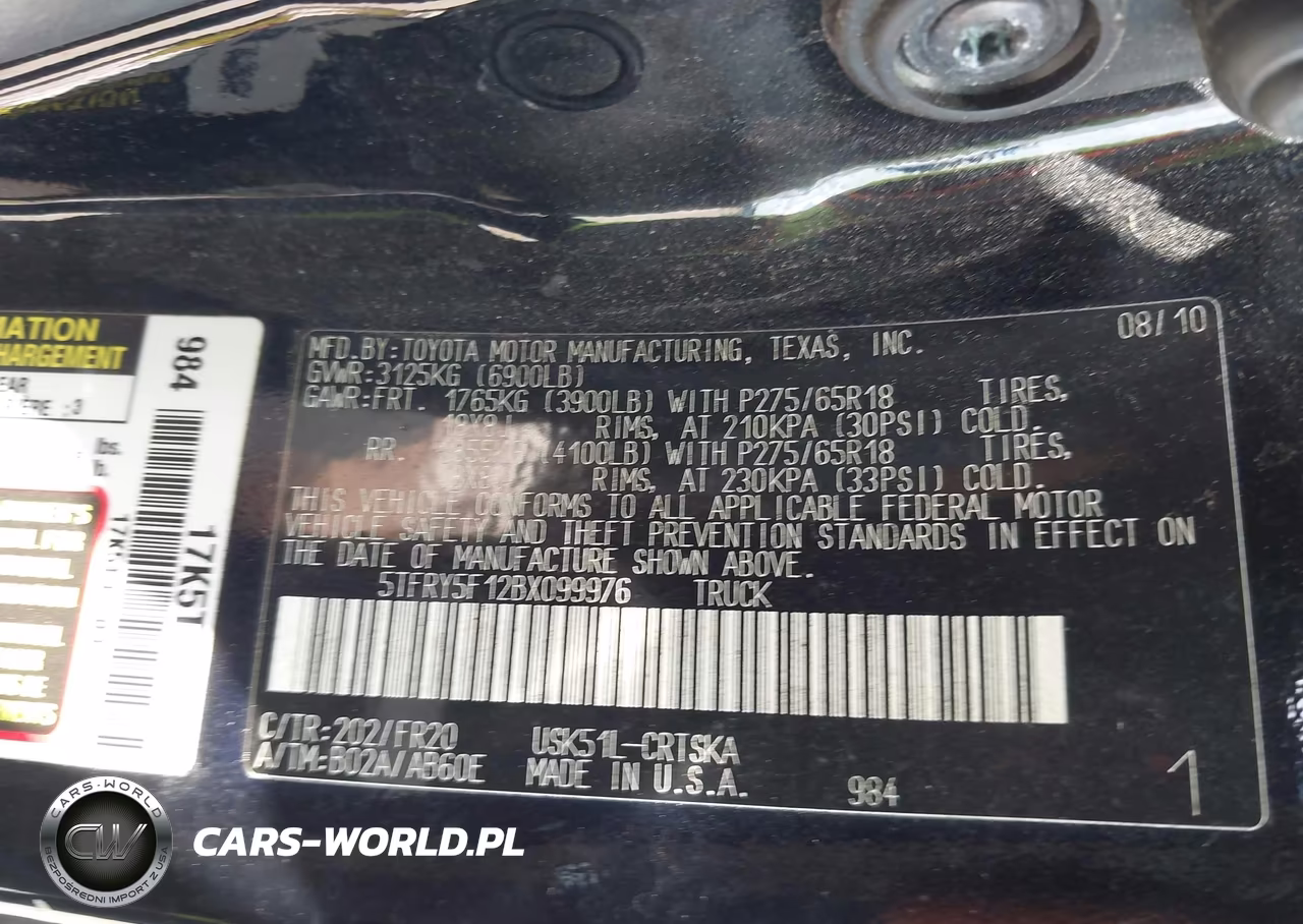 2011 Toyota Tundra Grade 5.7L V8 VIN:5TFRY5F12BX099976 - 9