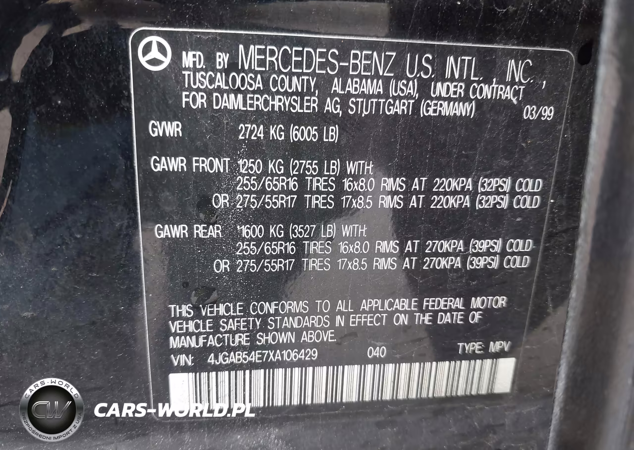 1999 Mercedes-Benz Ml 320 VIN:4JGAB54E7XA106429 - 9