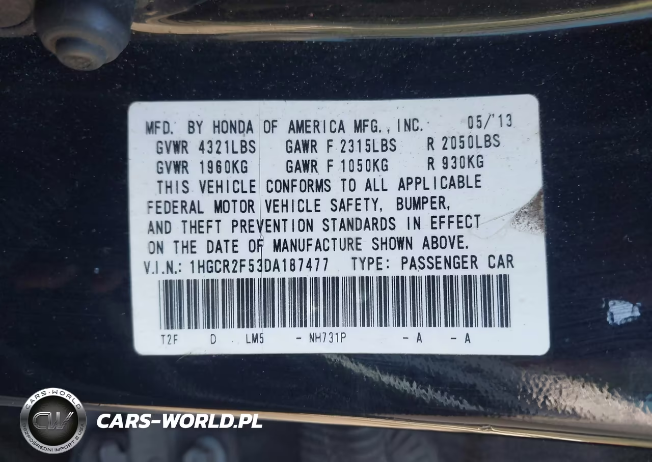 2013 Honda Accord Sport VIN:1HGCR2F53DA187477 - 9