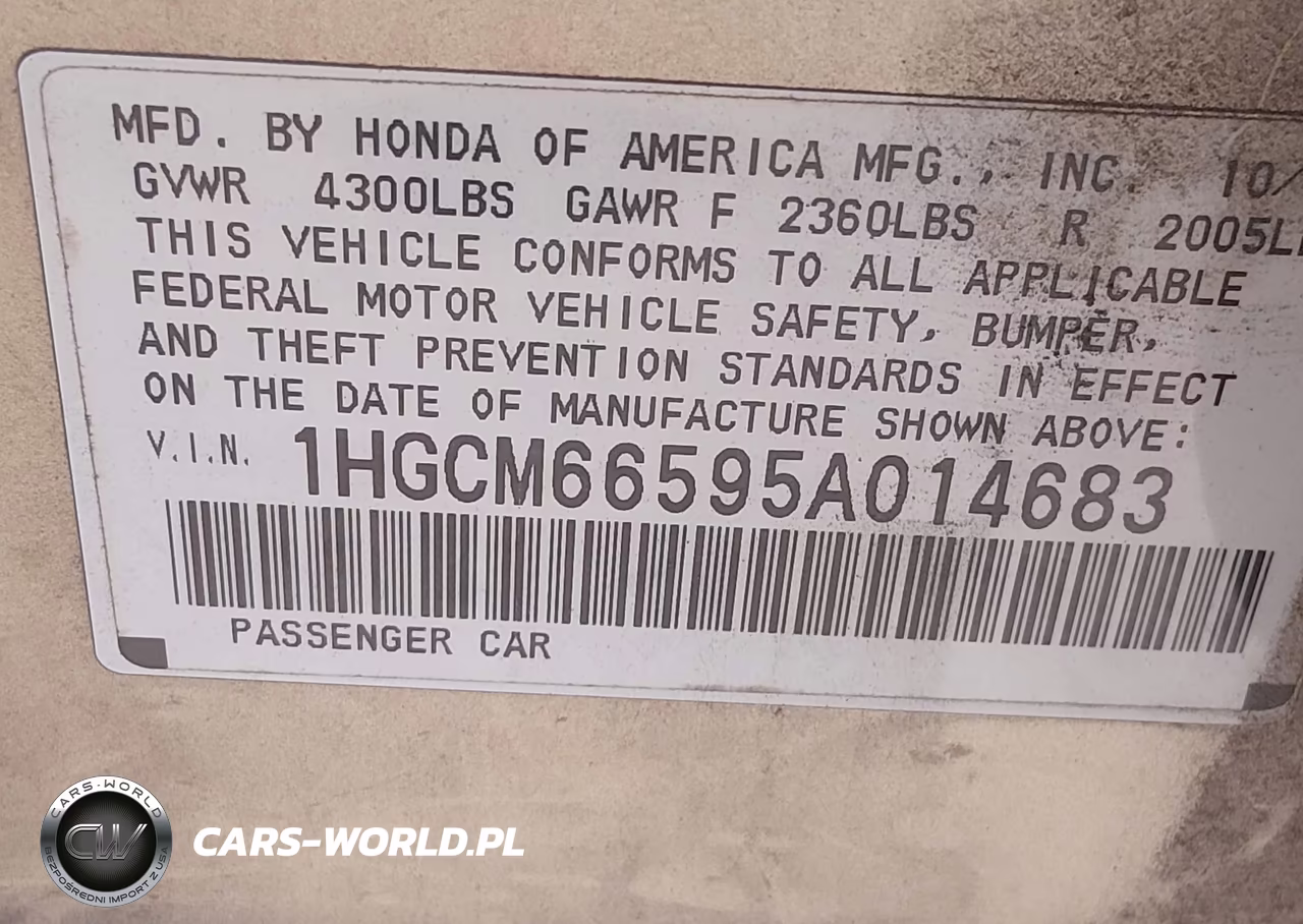 2005 Honda Accord 3.0 Ex VIN:1HGCM66595A014683 - 9