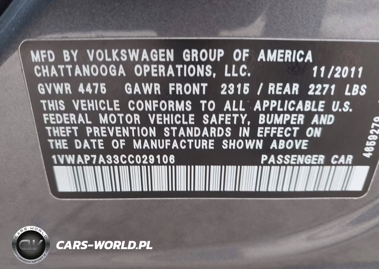 2012 Volkswagen Passat 2.5L S VIN:1VWAP7A33CC029106 - 9