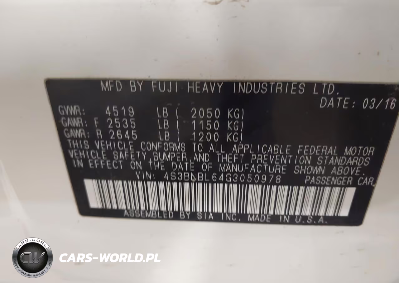 2016 Subaru Legacy 2.5I Limited VIN:4S3BNBL64G3050978 - 9