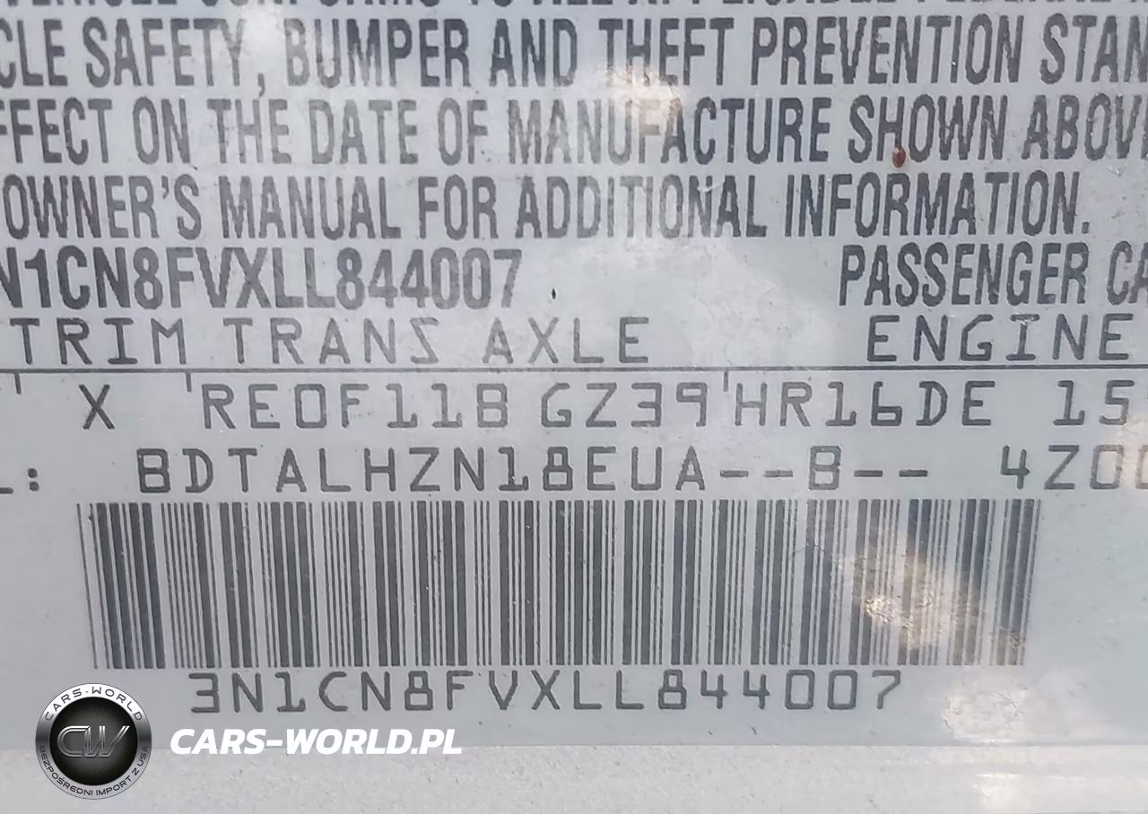 2020 Nissan Versa Sr Xtronic Cvt VIN:3N1CN8FVXLL844007 - 9