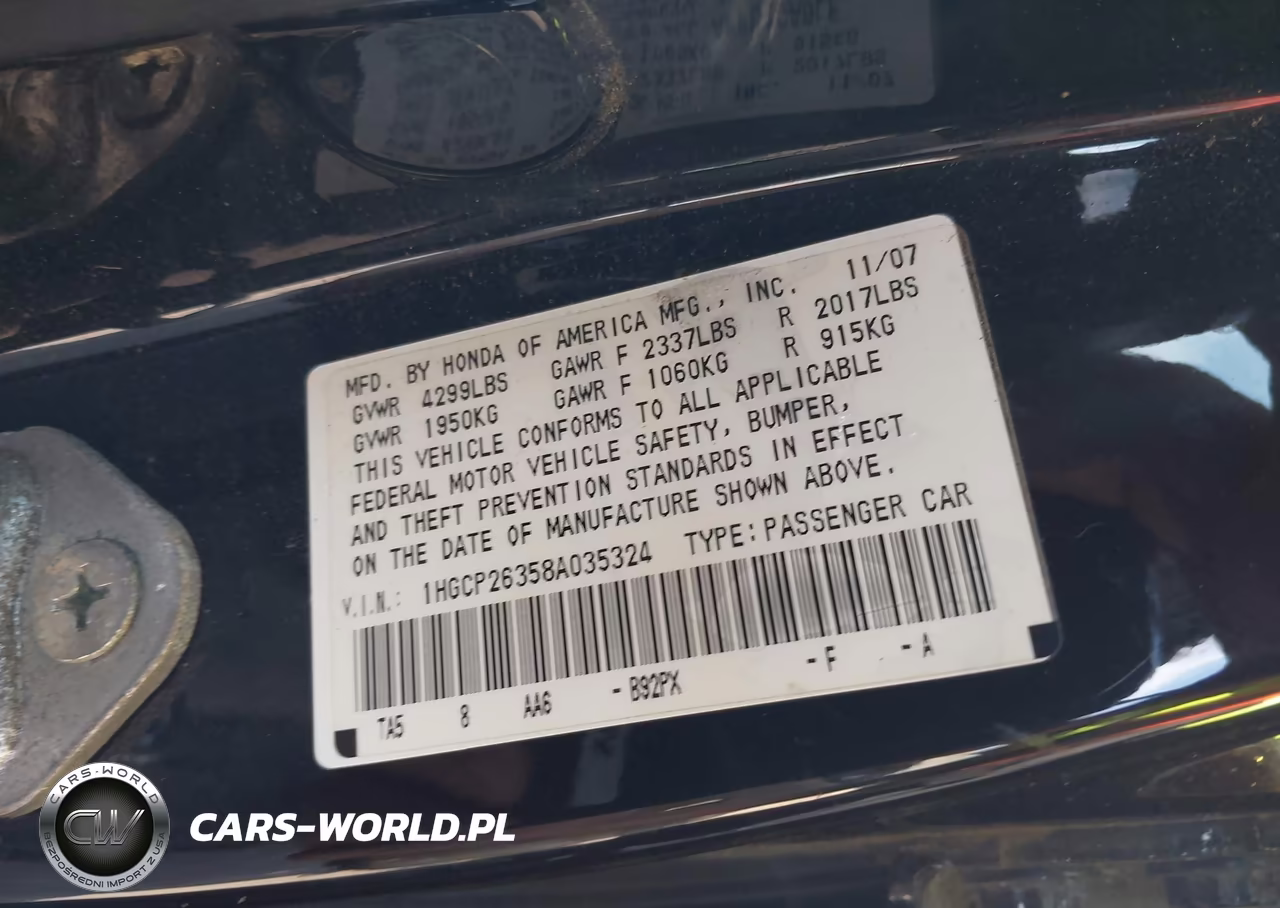 2008 Honda Accord 2.4 Lx VIN:1HGCP26358A035324 - 9