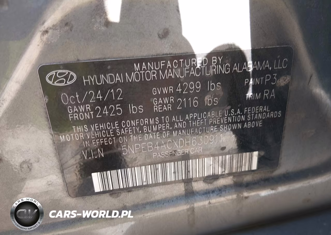 2013 Hyundai Sonata Gls VIN:5NPEB4ACXDH630911 - 9