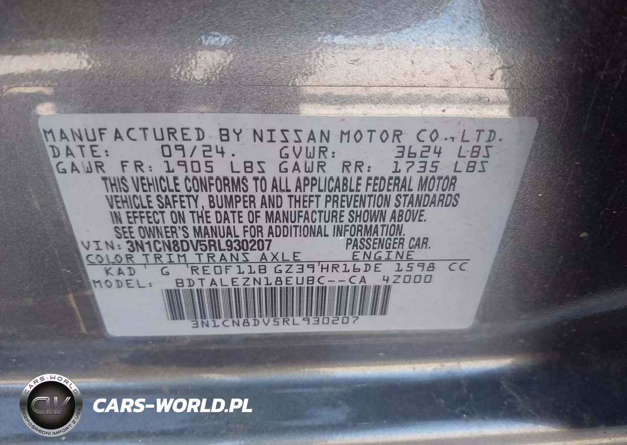 2024 Nissan Versa 1.6 S VIN:3N1CN8DV5RL930207 - 9