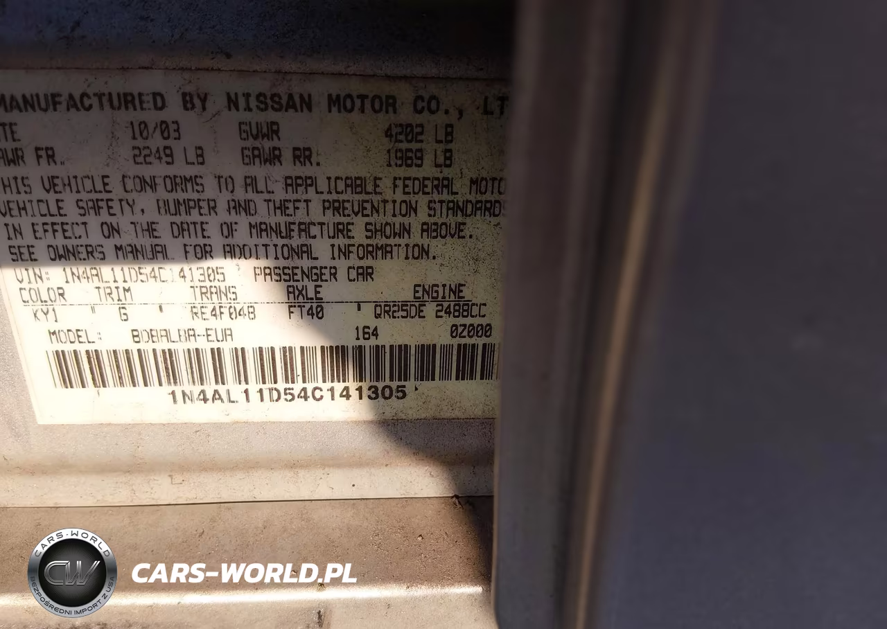 2004 Nissan Altima 2.5 S VIN:1N4AL11D54C141305 - 9