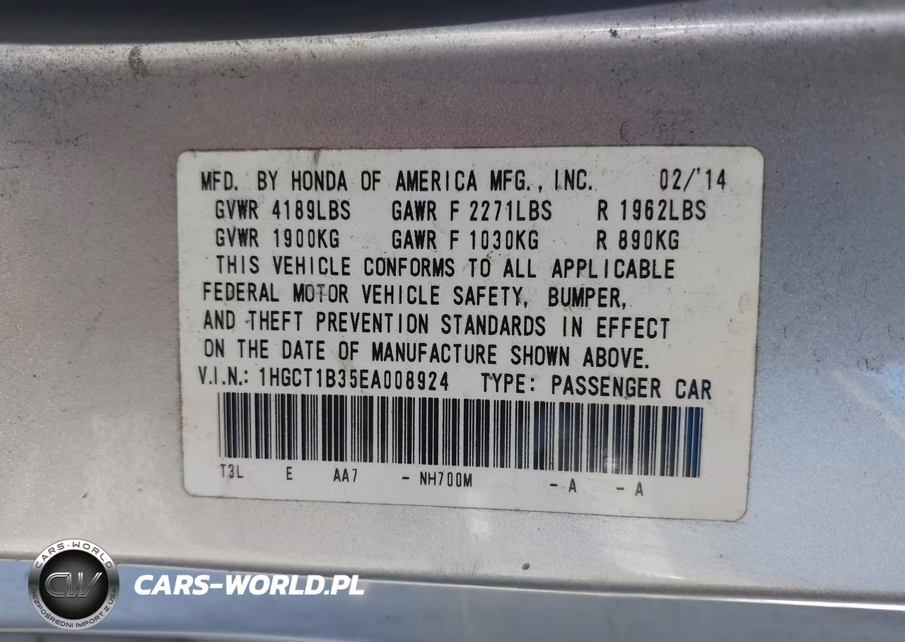 2014 Honda Accord Lx-S VIN:1HGCT1B35EA008924 - 9