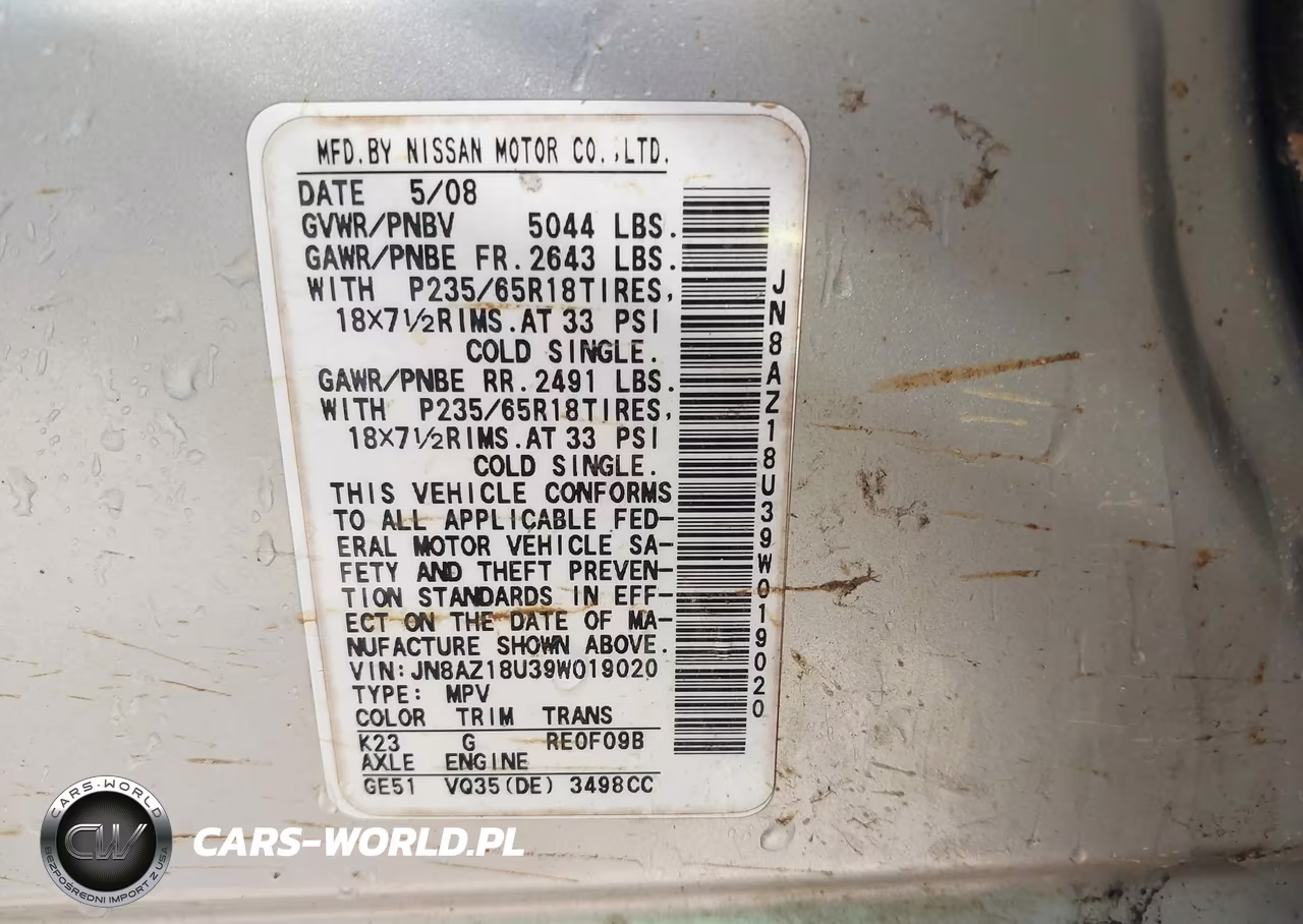 2009 Nissan Murano Sl VIN:JN8AZ18U39W019020 - 9