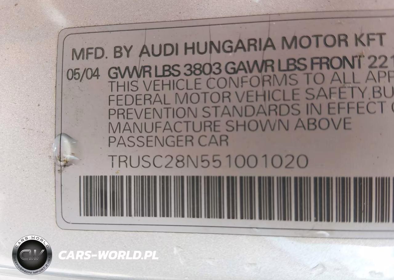2005 Audi Tt 1.8L VIN:TRUSC28N551001020 - 9