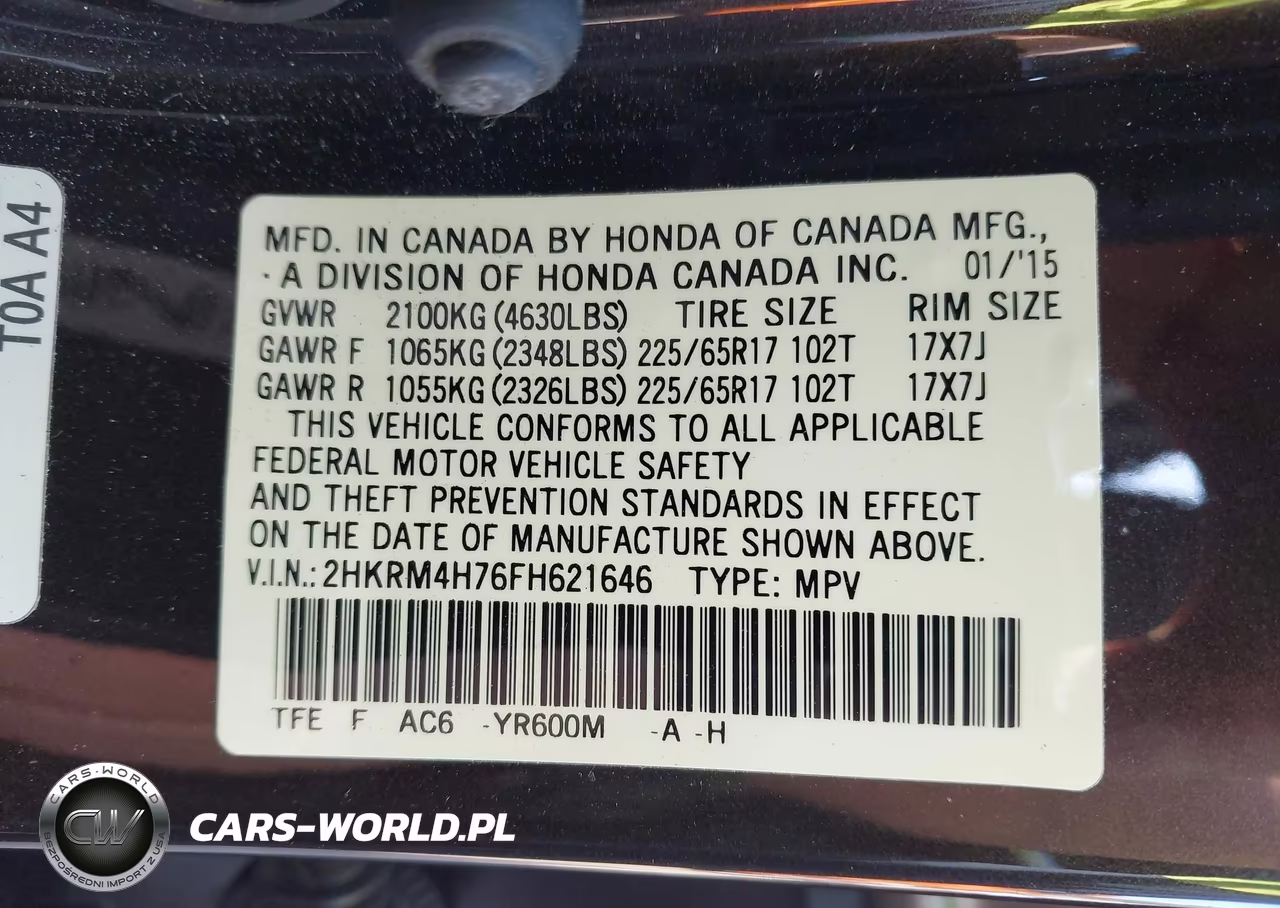 2015 Honda Cr-V Ex-L VIN:2HKRM4H76FH621646 - 9
