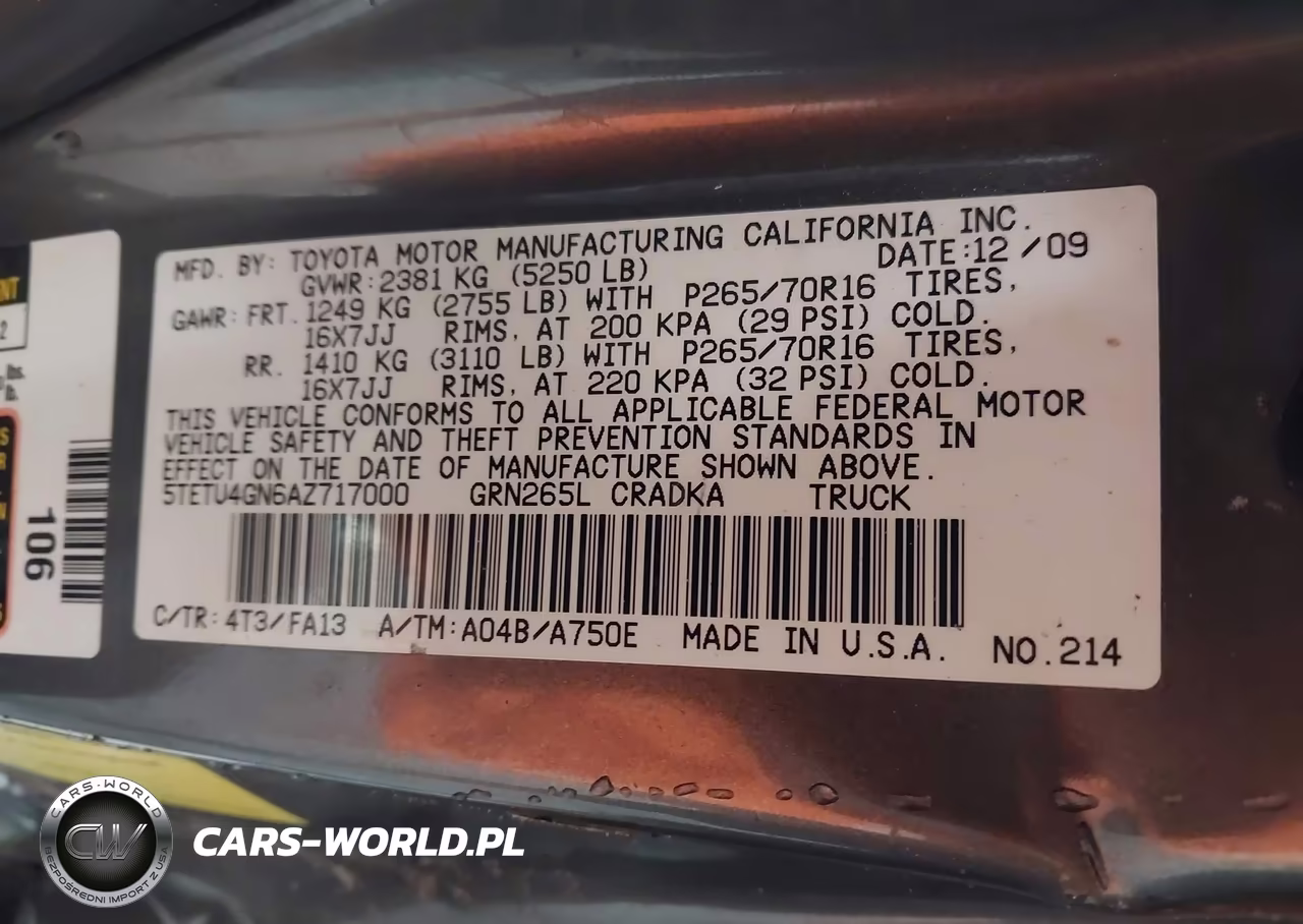 2010 Toyota Tacoma Prerunner V6 VIN:5TETU4GN6AZ717000 - 9
