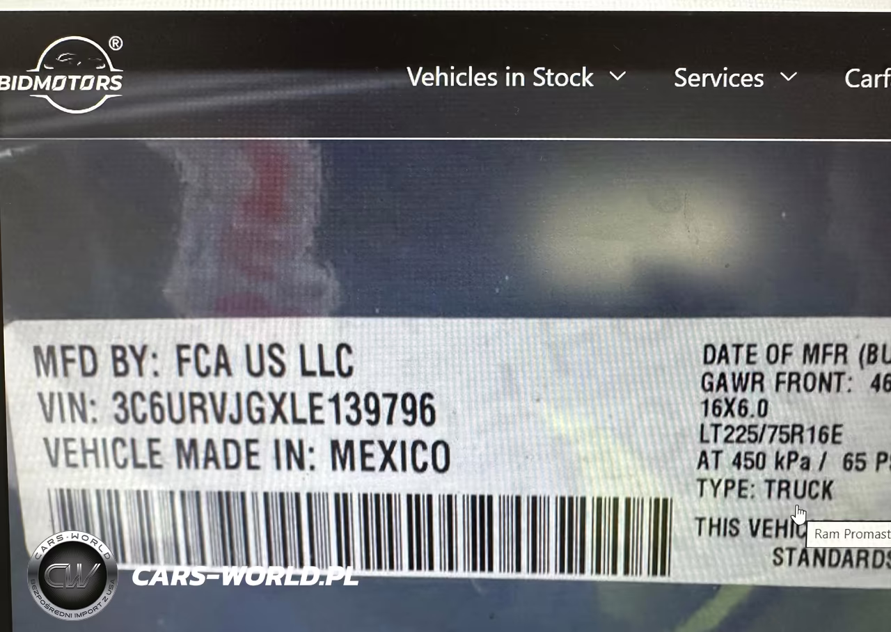 2020 Ram Promaster 3500 Cargo Van High Roof 159 Wb Ext VIN:3C6URVJGXLE139796 - 9