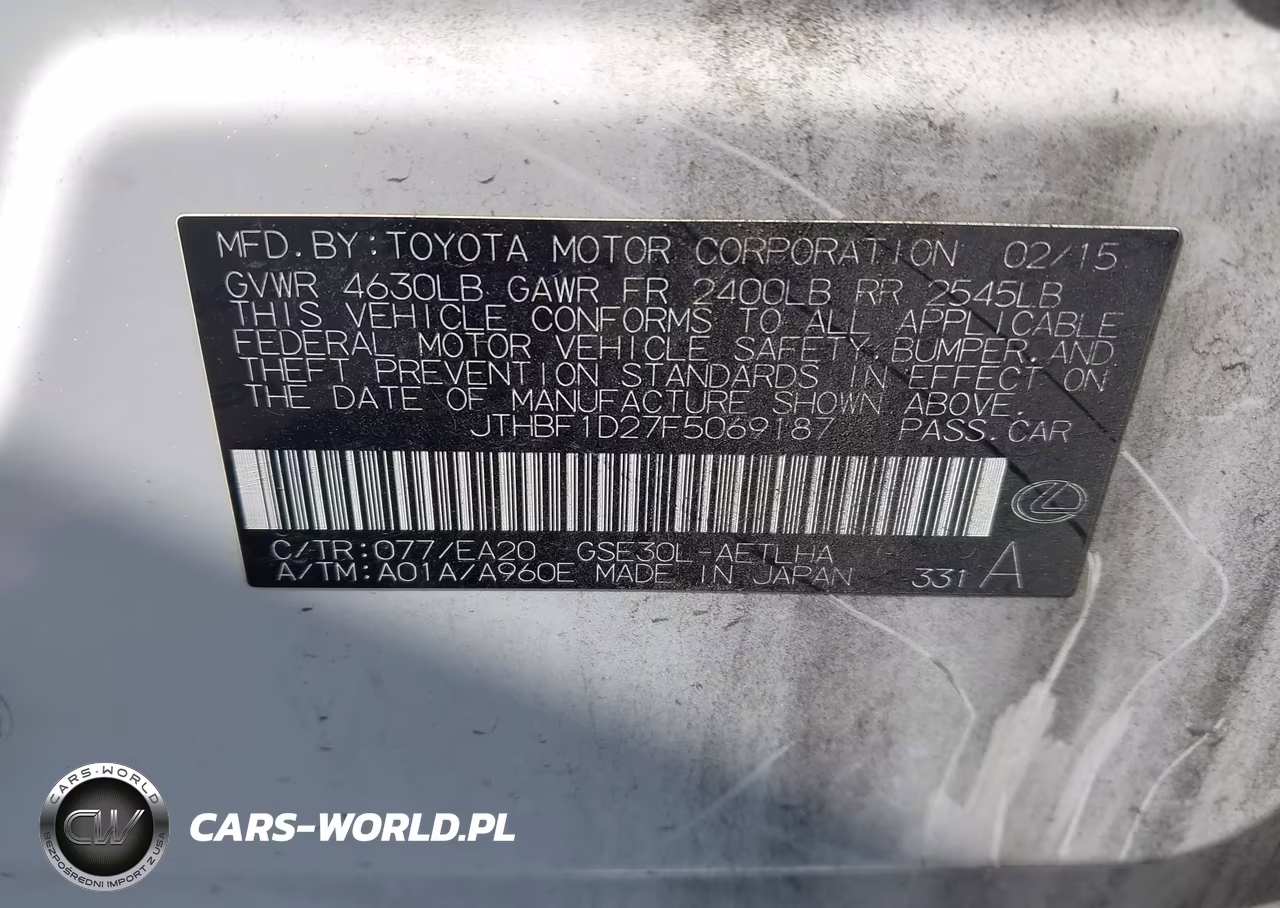 2015 Lexus Is 250 VIN:JTHBF1D27F5069187 - 9