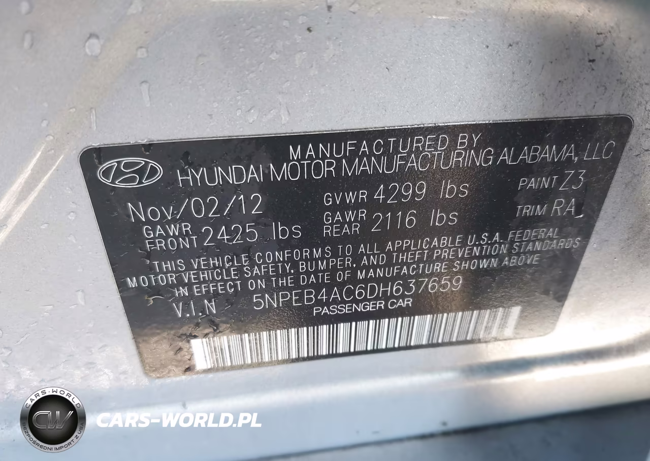 2013 Hyundai Sonata Gls VIN:5NPEB4AC6DH637659 - 9