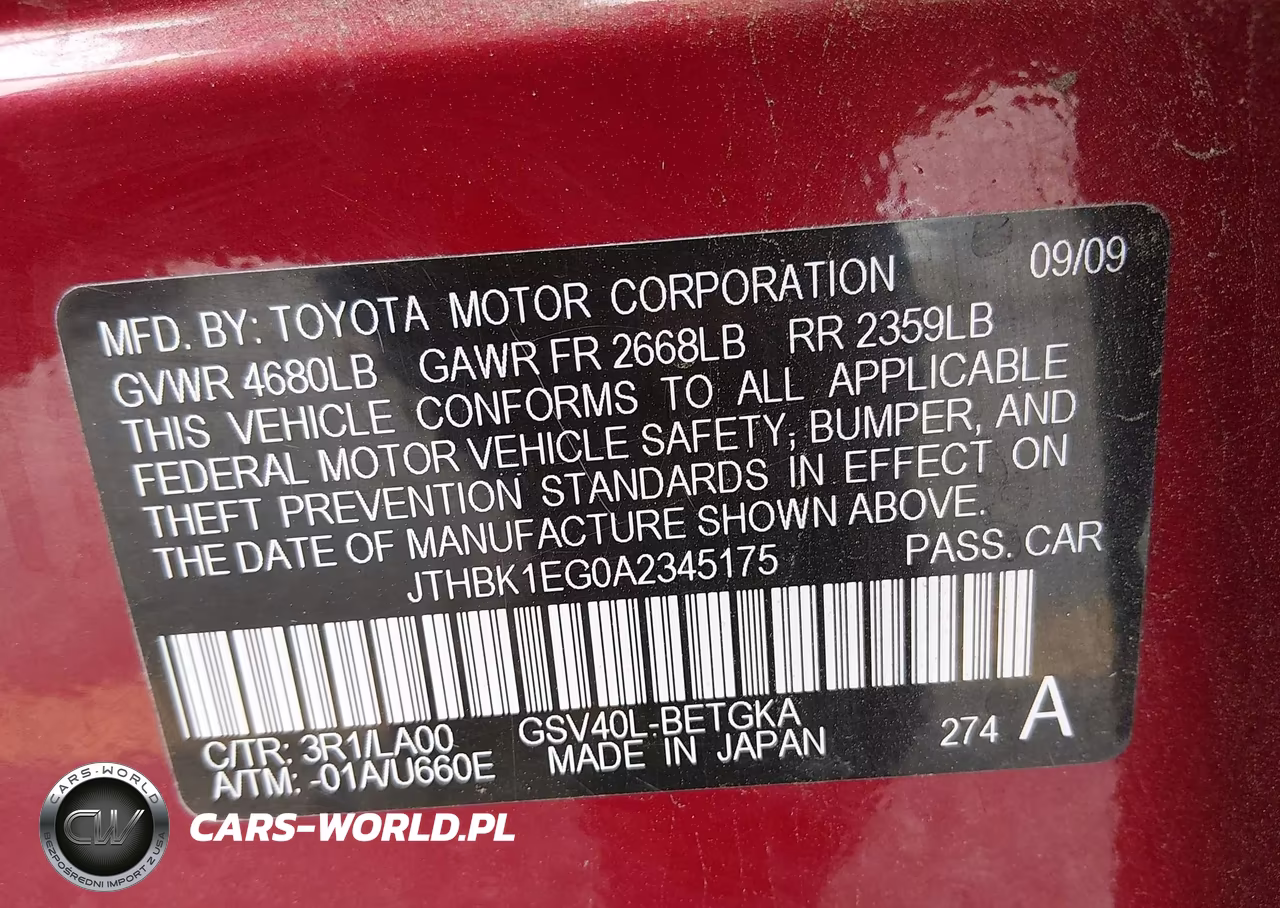 2010 Lexus Es 350 VIN:JTHBK1EG0A2345175 - 9