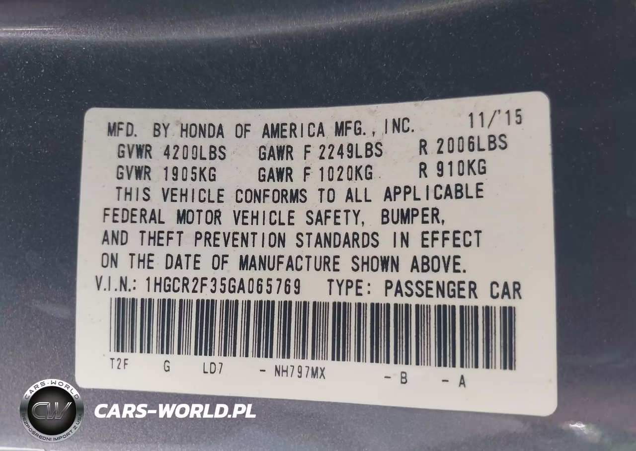 2016 Honda Accord Lx VIN:1HGCR2F35GA065769 - 9