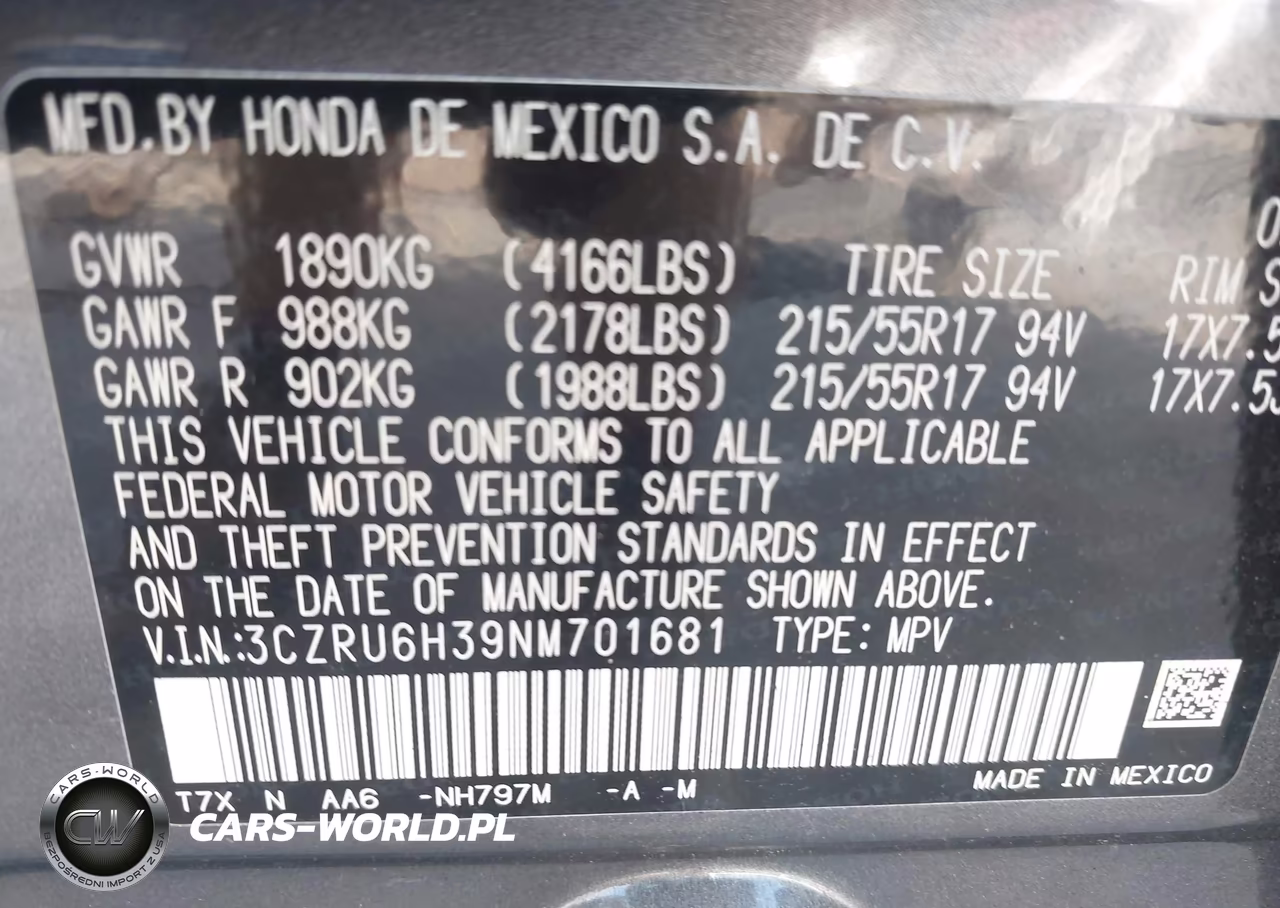 2022 Honda Hr-V Awd Lx VIN:3CZRU6H39NM701681 - 9