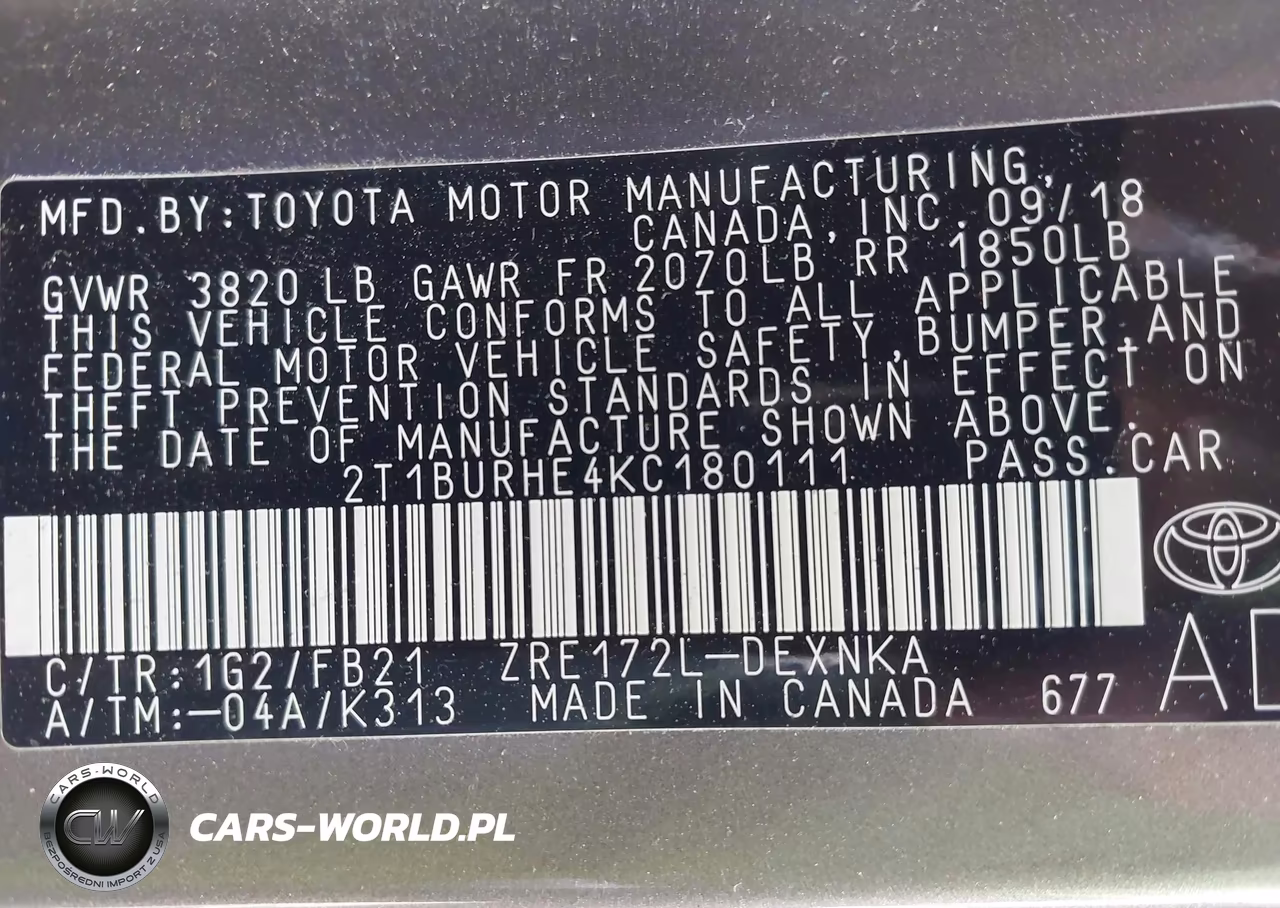 2019 Toyota Corolla Le VIN:2T1BURHE4KC180111 - 9
