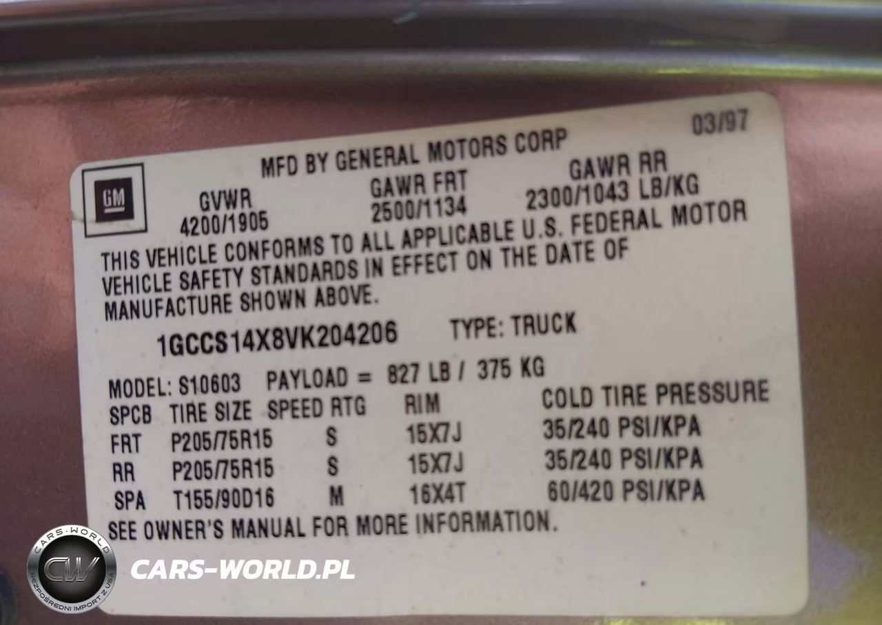 1997 Chevrolet S-10 Ls Fleetside VIN:1GCCS14X8VK204206 - 9