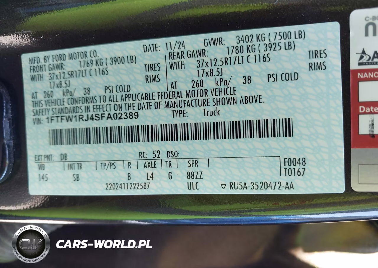 2025 Ford F-150 Raptor VIN:1FTFW1RJ4SFA02389 - 9