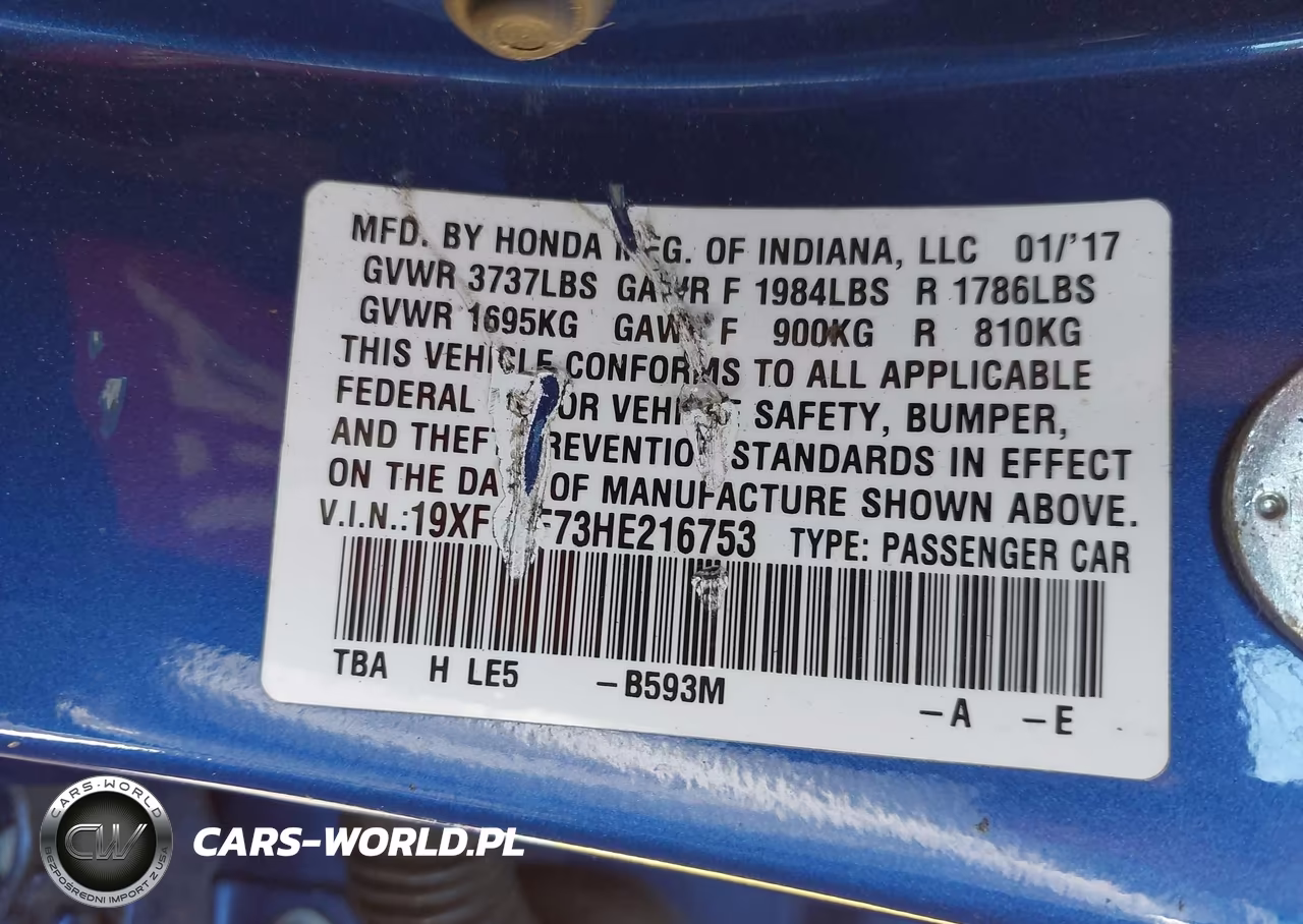2017 Honda Civic Ex VIN:19XFC2F73HE216753 - 9
