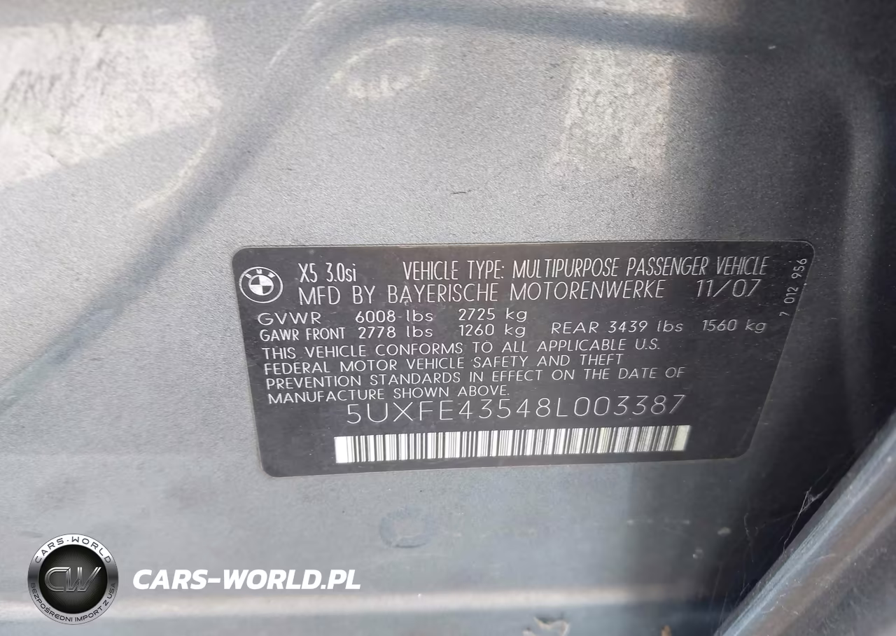 2008 BMW X5 3.0Si VIN:5UXFE43548L003387 - 9