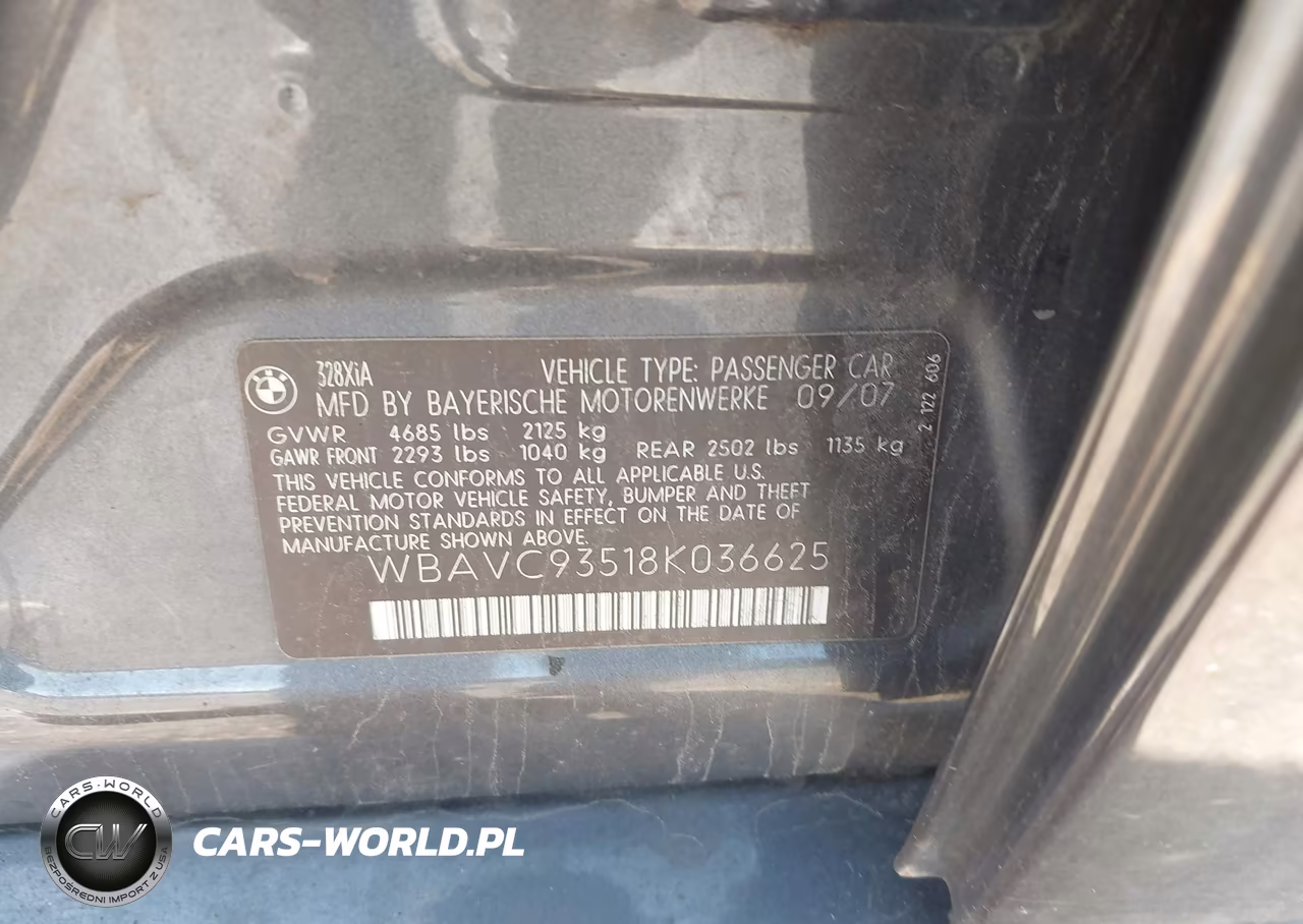 2008 BMW 328Xi VIN:WBAVC93518K036625 - 9