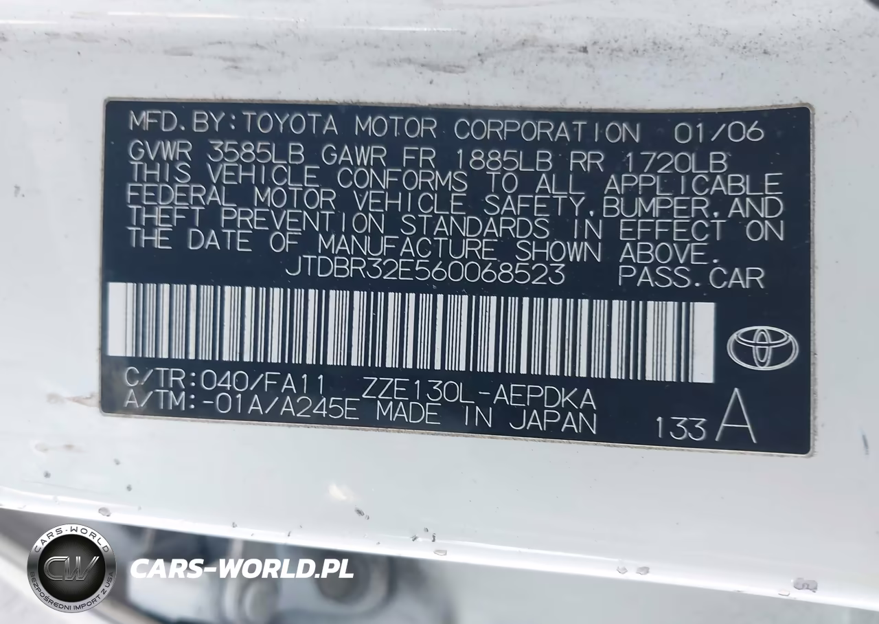 2006 Toyota Corolla Ce VIN:JTDBR32E560068523 - 9