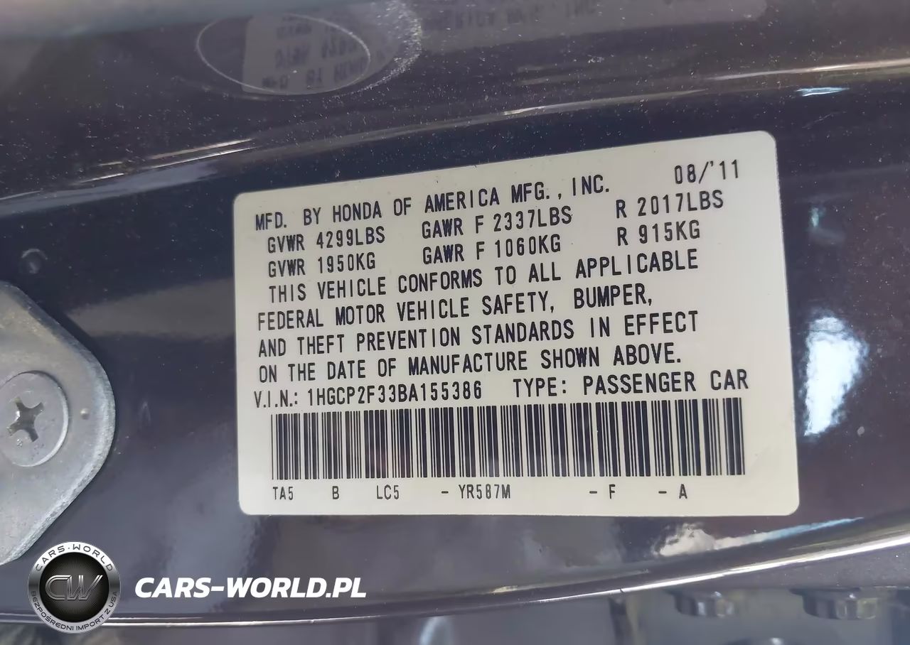 2011 Honda Accord 2.4 Lx VIN:1HGCP2F33BA155386 - 9