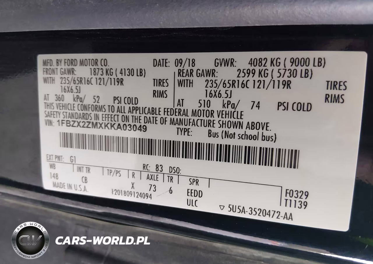 2019 Ford Transit-350 Xl VIN:1FBZX2ZMXKKA03049 - 9