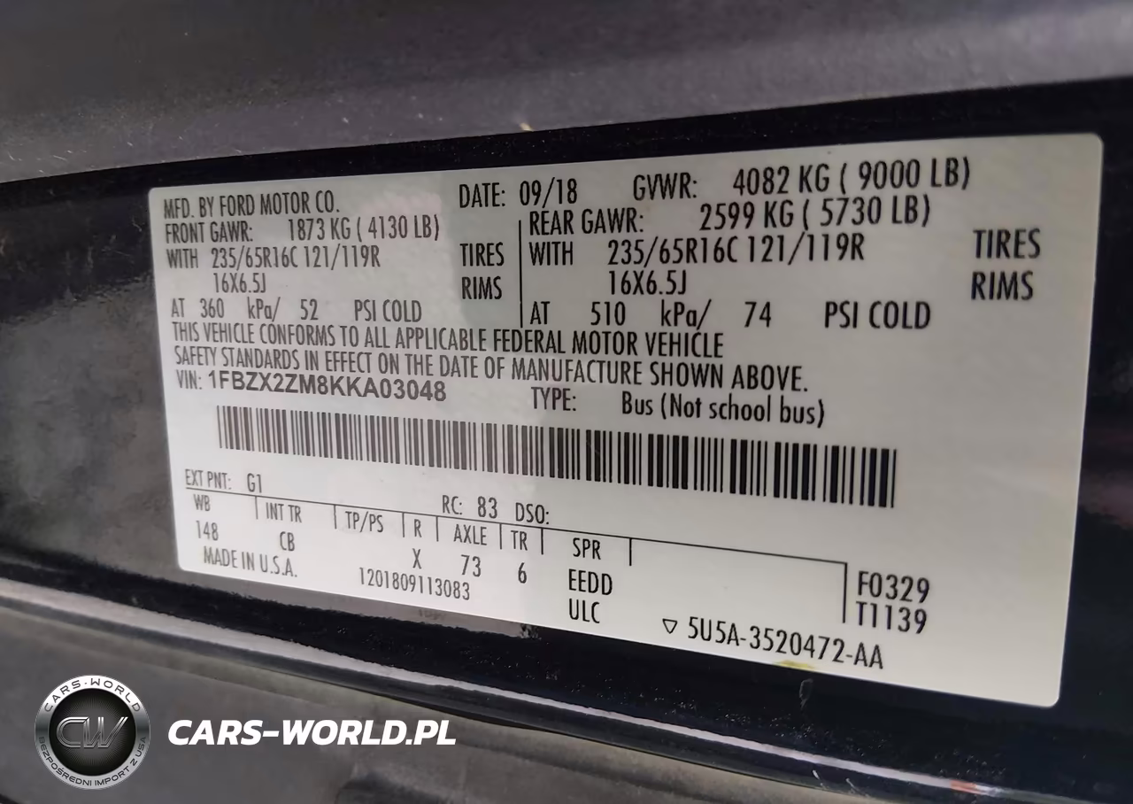 2019 Ford Transit-350 Xl VIN:1FBZX2ZM8KKA03048 - 9