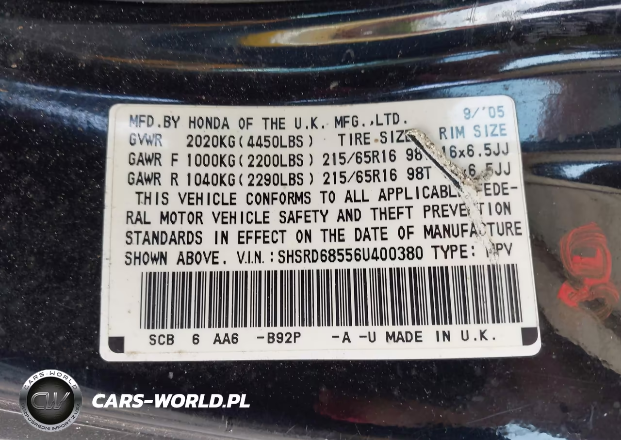 2006 Honda Cr-V Lx VIN:SHSRD68556U400380 - 9