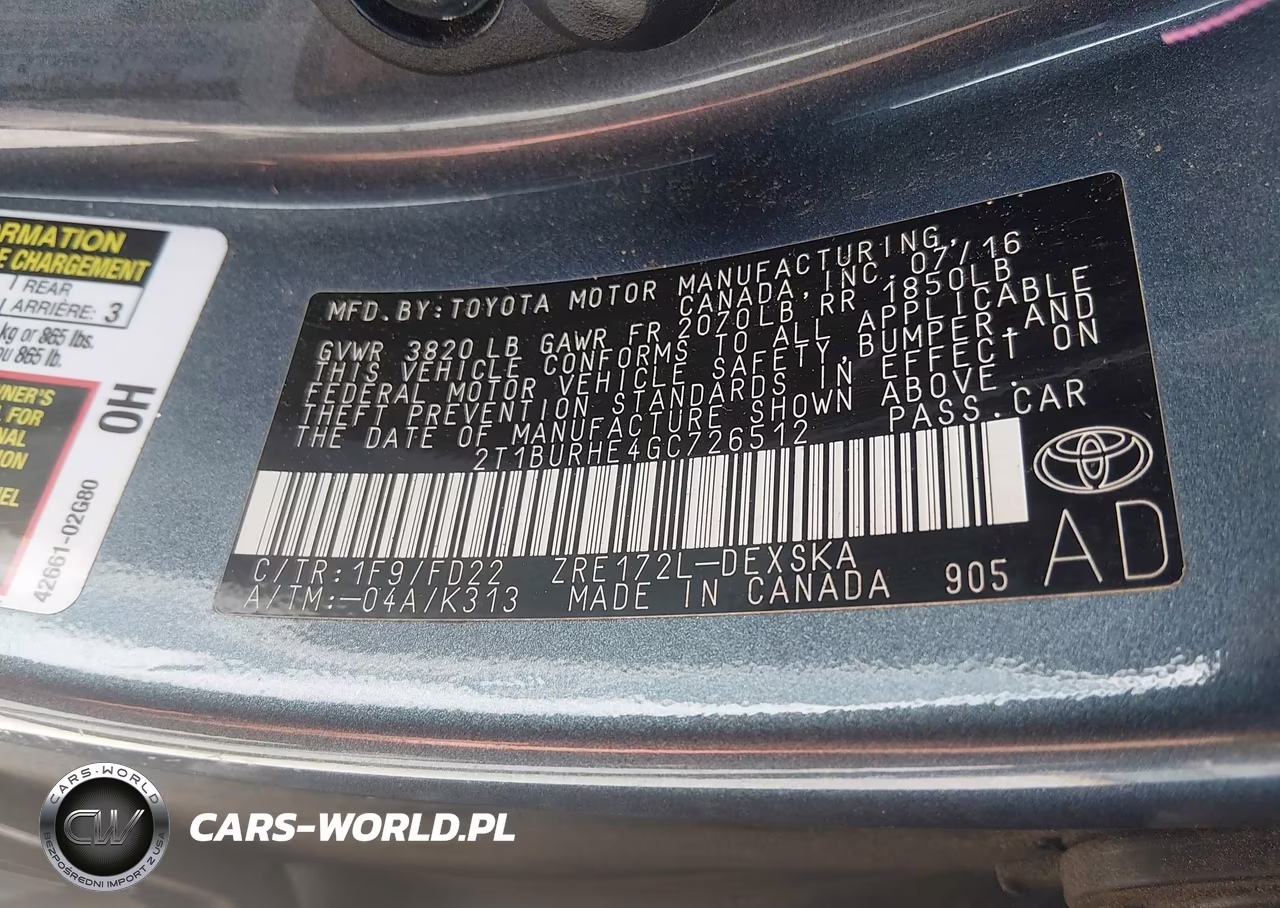 2016 Toyota Corolla S Plus VIN:2T1BURHE4GC726512 - 9