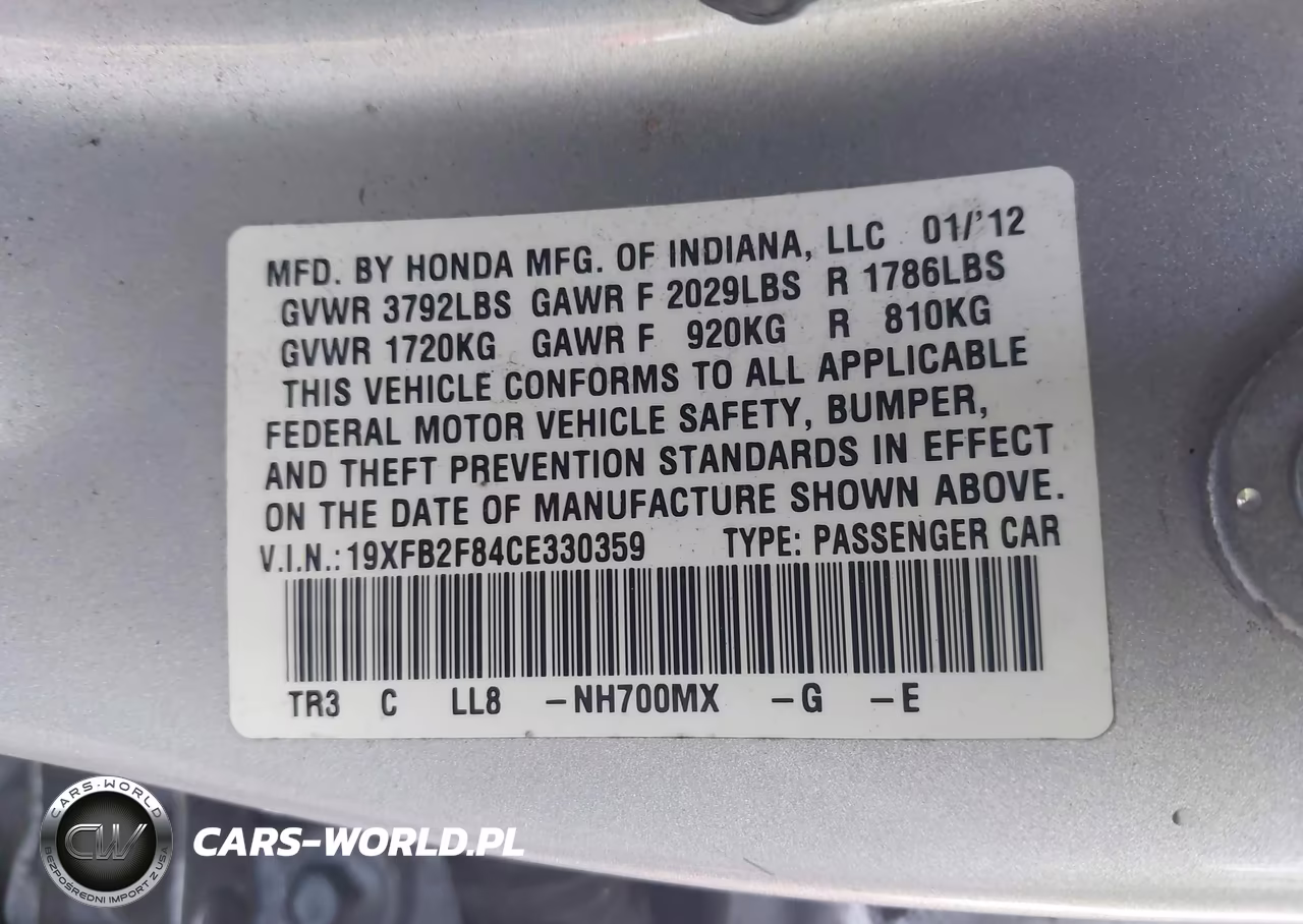 2012 Honda Civic Ex VIN:19XFB2F84CE330359 - 9