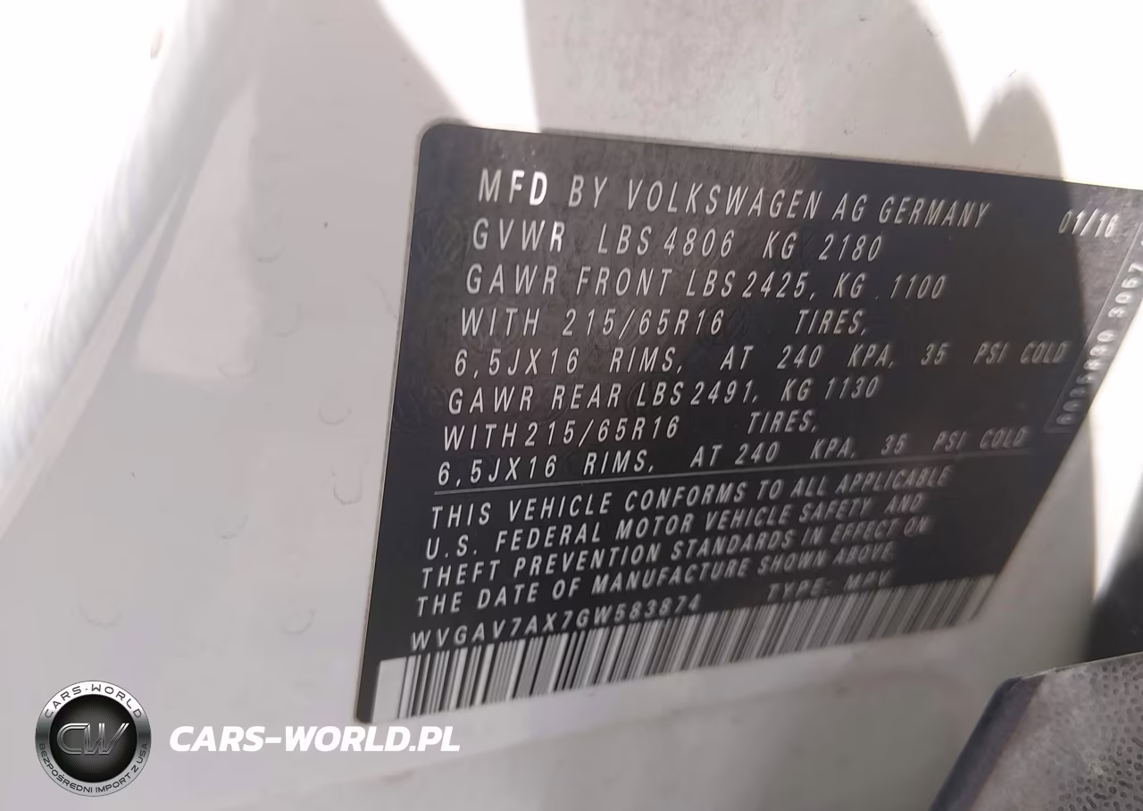 2016 Volkswagen Tiguan S VIN:WVGAV7AX7GW583874 - 9