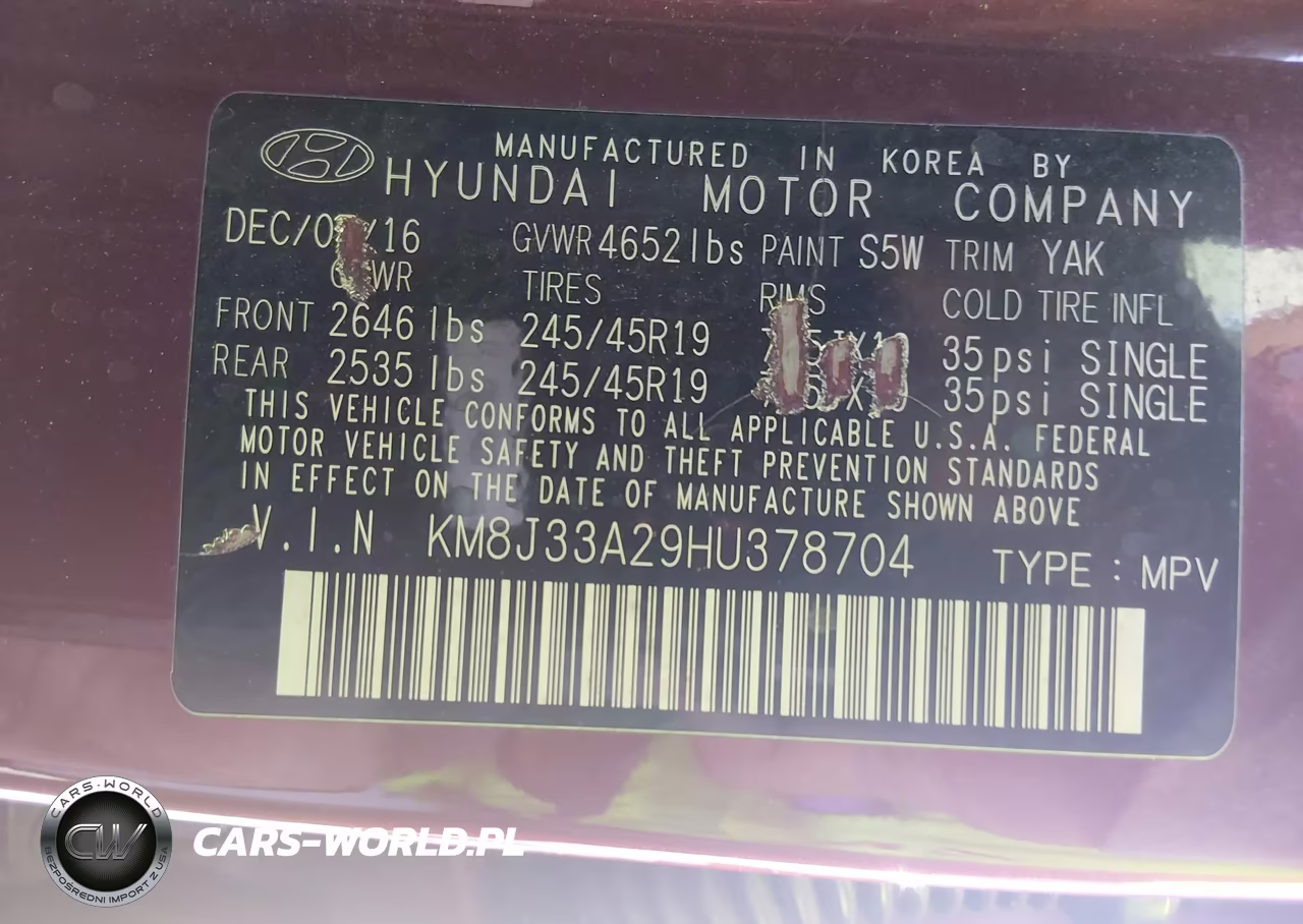 2017 Hyundai Tucson Sport VIN:KM8J33A29HU378704 - 9