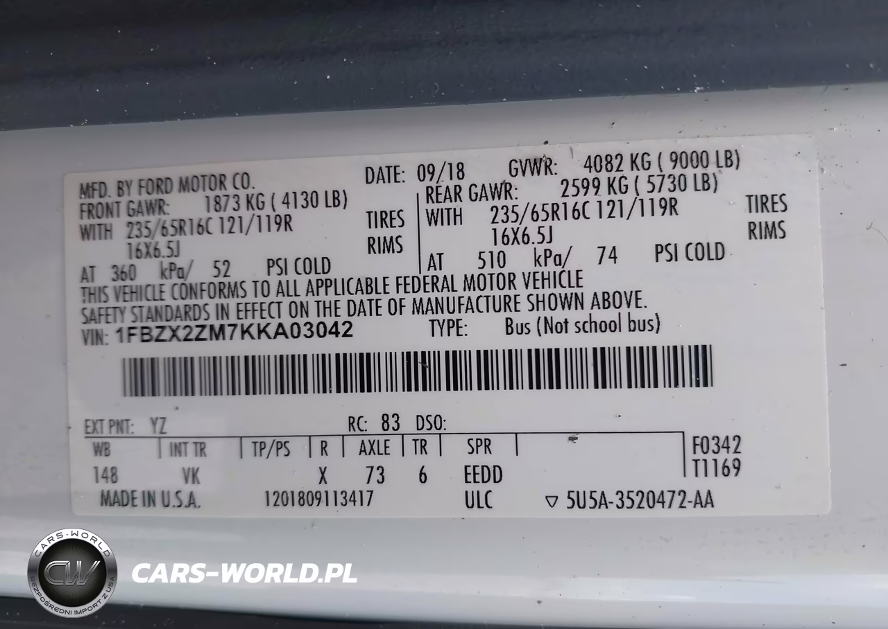 2019 Ford Transit-350 Xl VIN:1FBZX2ZM7KKA03042 - 9