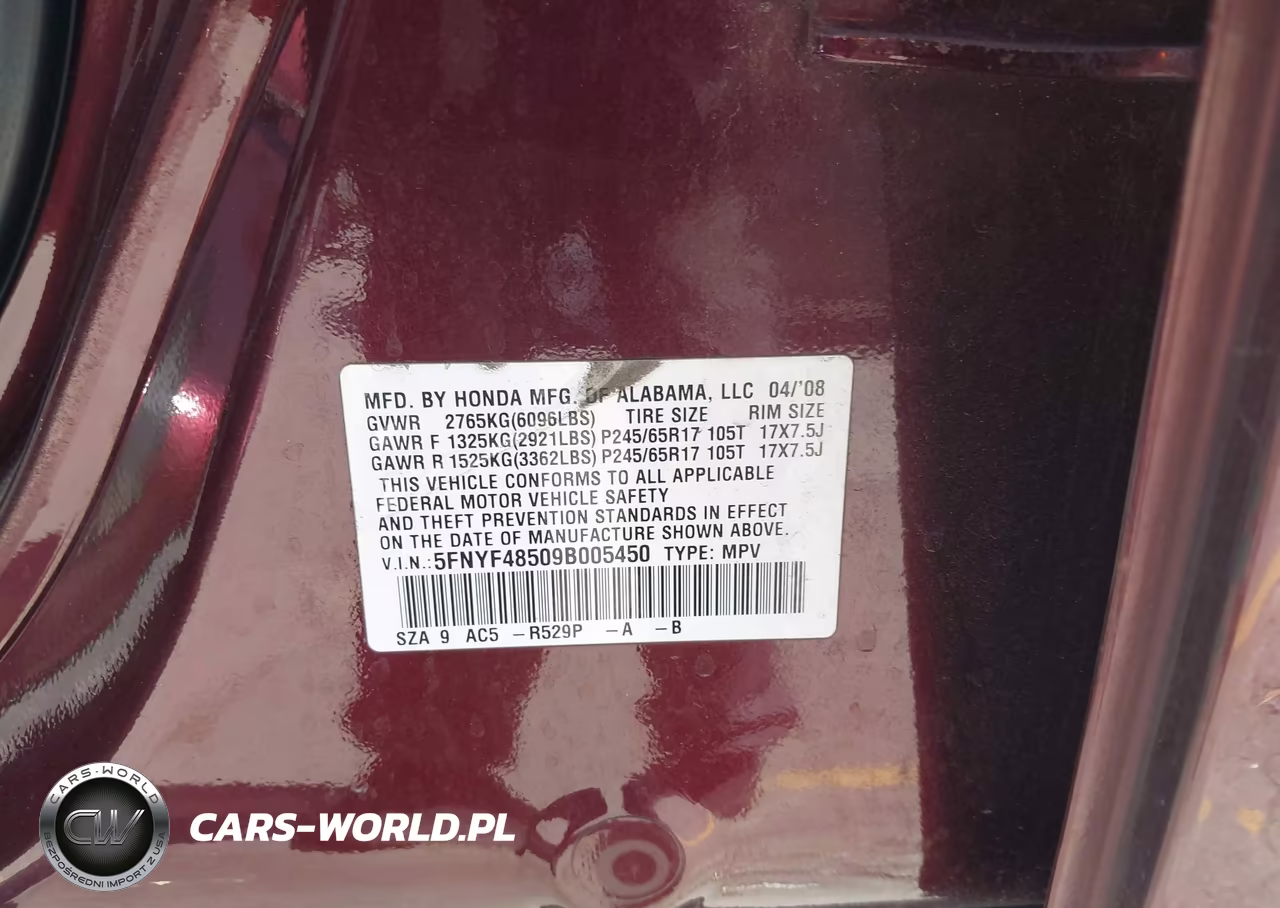 2009 Honda Pilot Ex-L VIN:5FNYF48509B005450 - 9