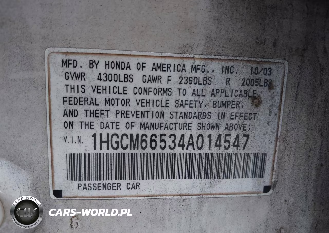2004 Honda Accord 3.0 Ex VIN:1HGCM66534A014547 - 9