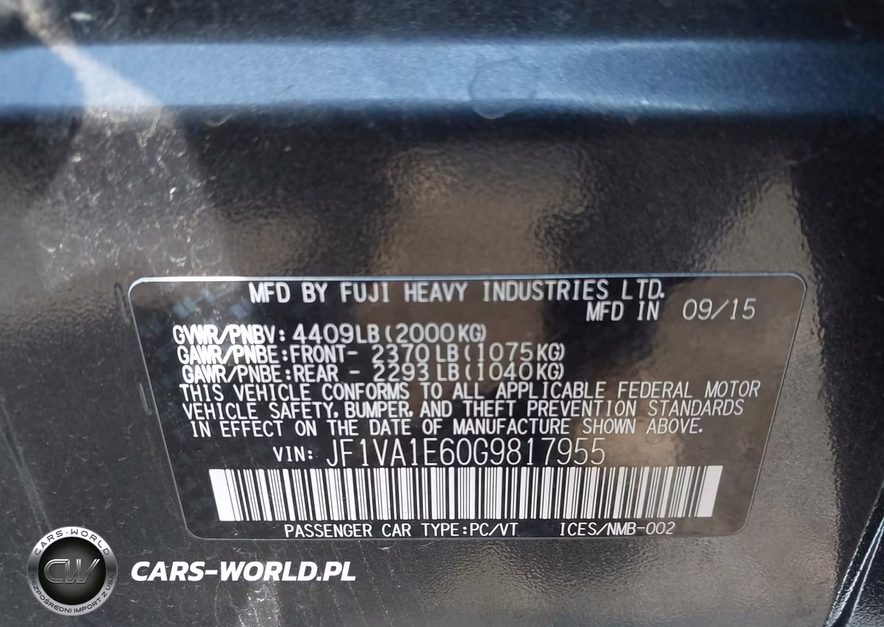 2016 Subaru Wrx Premium VIN:JF1VA1E60G9817955 - 9