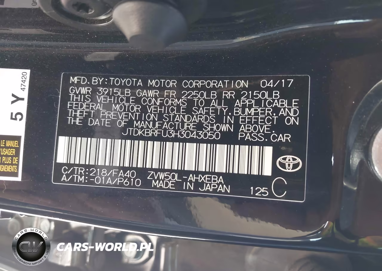 2017 Toyota Prius Two VIN:JTDKBRFU3H3043050 - 9