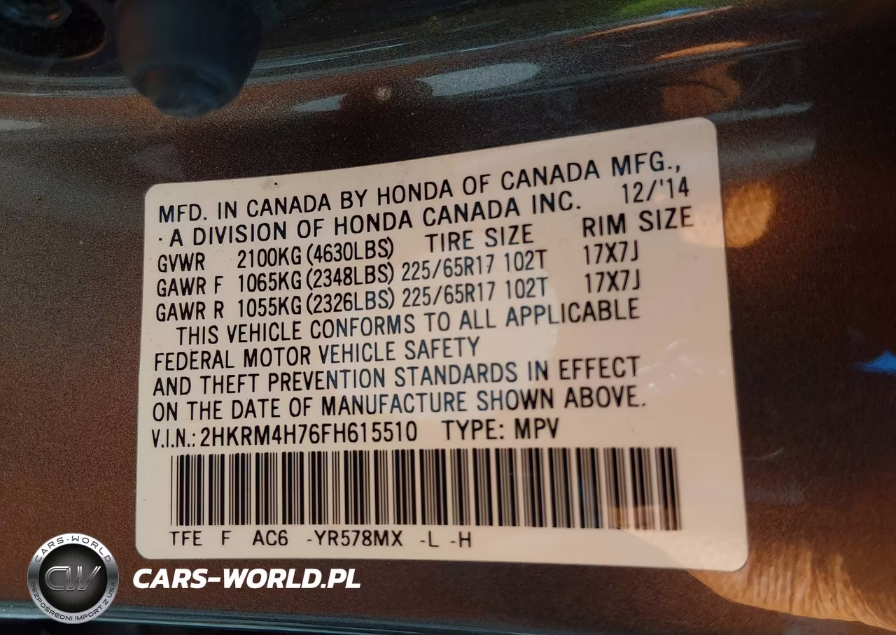 2015 Honda Cr-V Ex-L VIN:2HKRM4H76FH615510 - 9