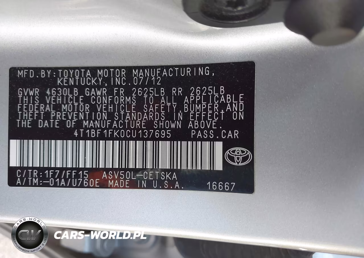 2012 Toyota Camry Se VIN:4T1BF1FK0CU137695 - 9