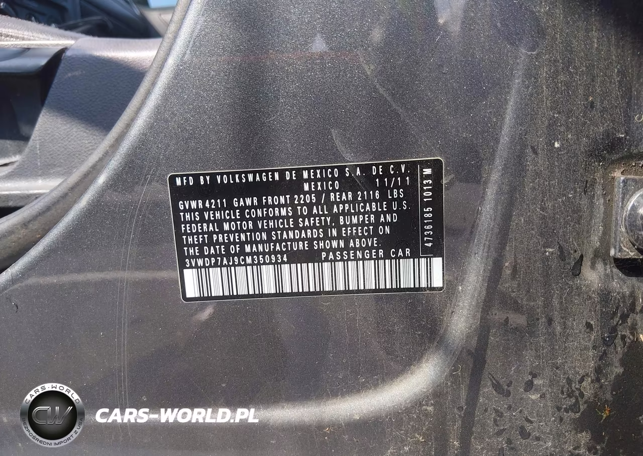 2012 Volkswagen Jetta 2.5L Se VIN:3VWDP7AJ9CM350934 - 9