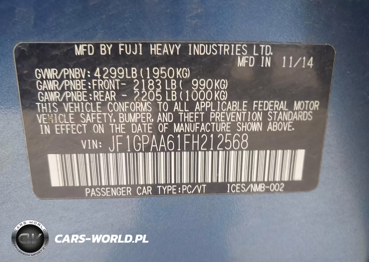 2015 Subaru Impreza 2.0I VIN:JF1GPAA61FH212568 - 9