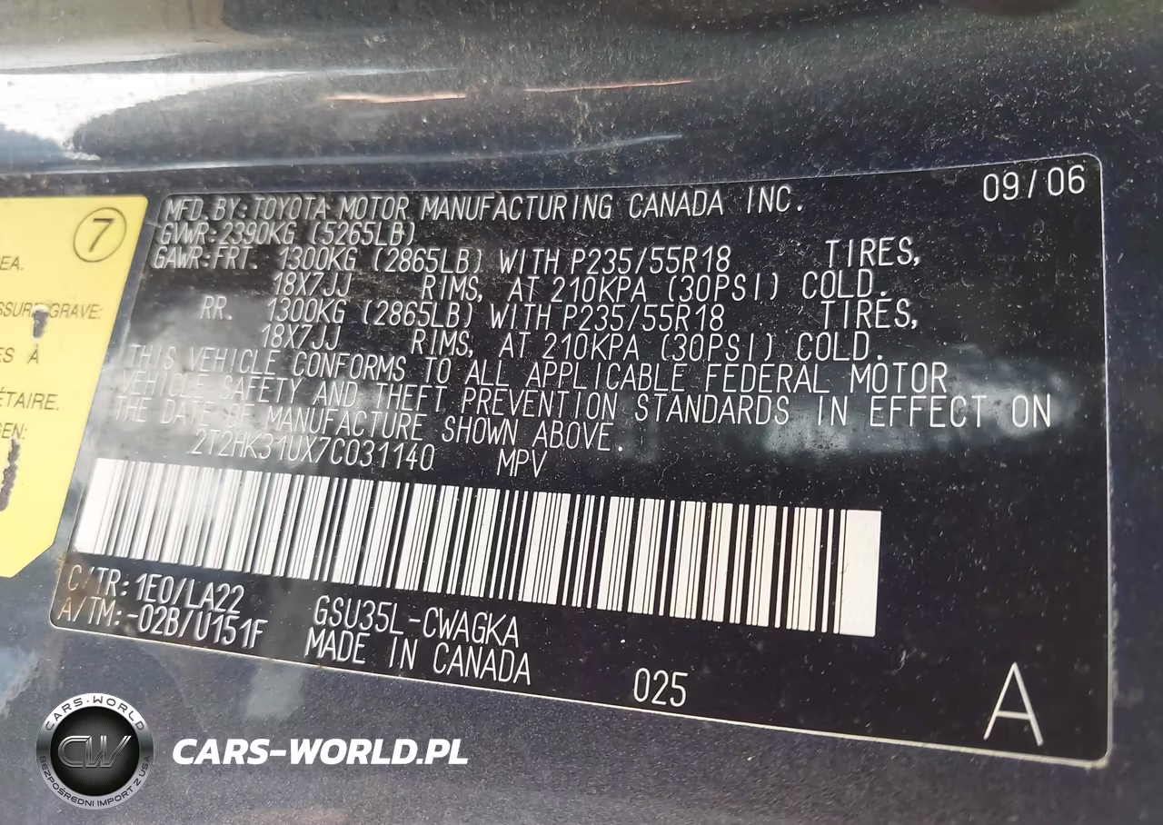 2007 Lexus Rx 350 VIN:2T2HK31UX7C031140 - 9