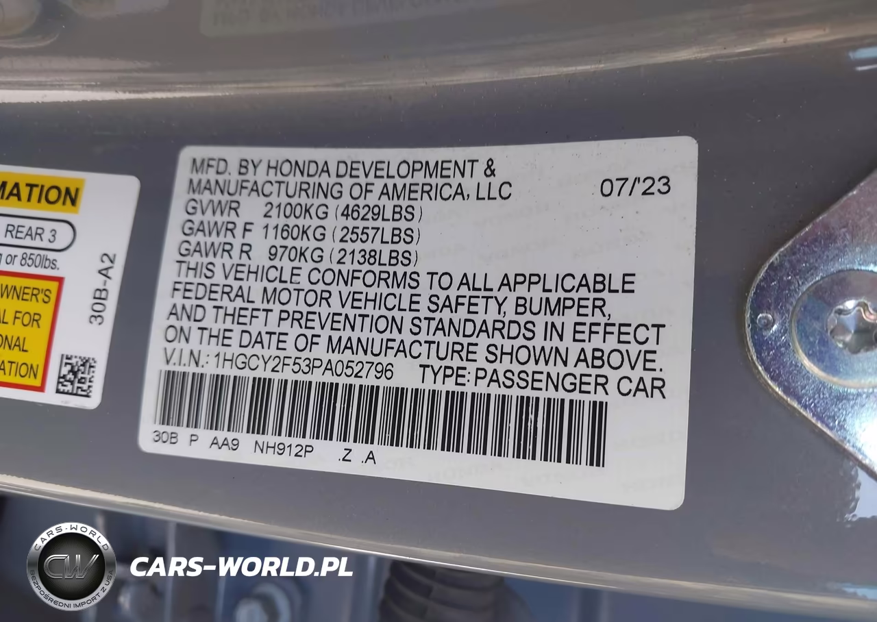 2023 Honda Accord Hybrid Sport VIN:1HGCY2F53PA052796 - 9